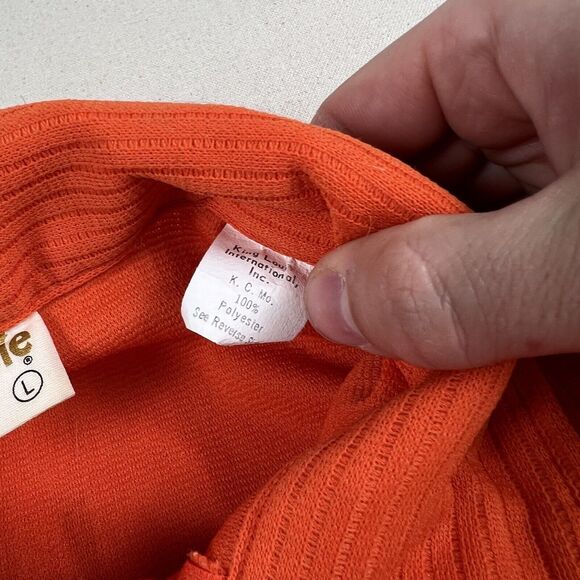 70s King Louie Double Knit Bowling Shirt Men’s Large Orange Short Sleeve 1/4 Zip - Picture 9 of 16